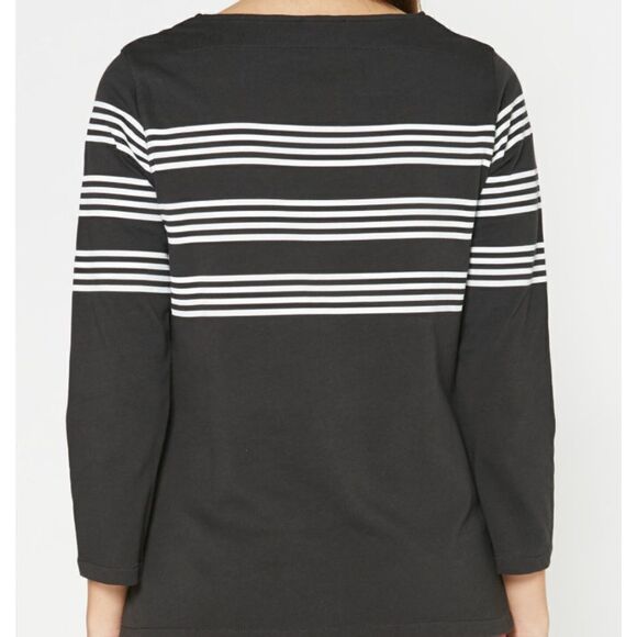 A.P.C Black Long Sleeve Shirt with White Horizontal Stripes Top in Size Medium - Picture 2 of 10